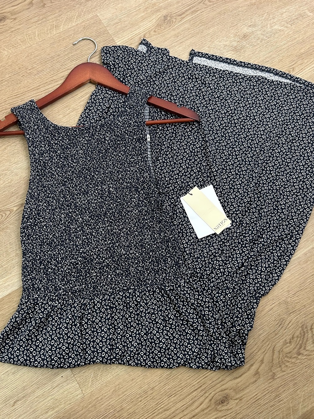 NWT Nation LA 100% Pima Cotton Clementine Smocked Midi Dress Navy